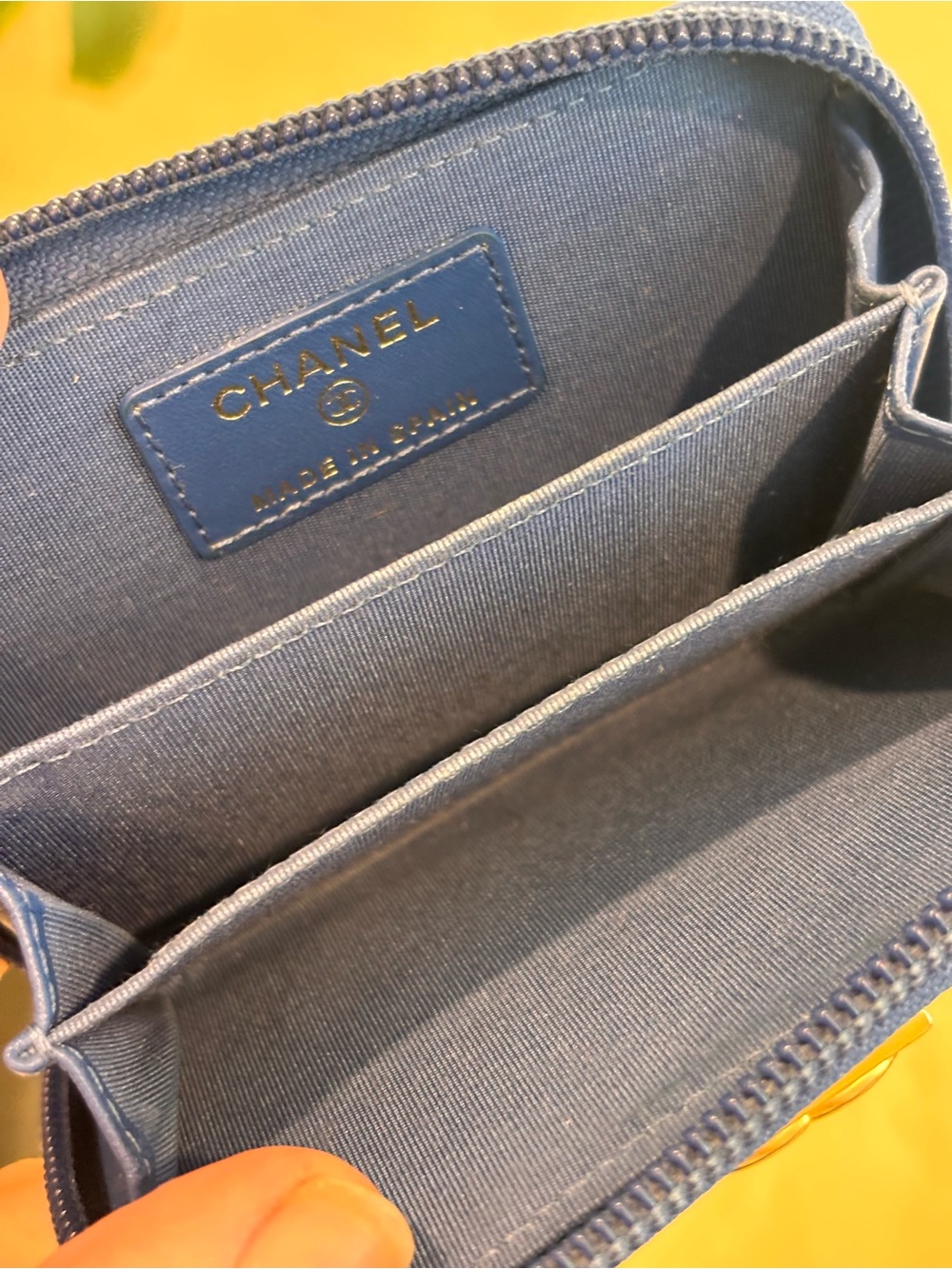 CHANEL Boy Blue Caviar Quilted Leather Zip Around Coin Purse Wallet W/ Box - Picture 10 of 16